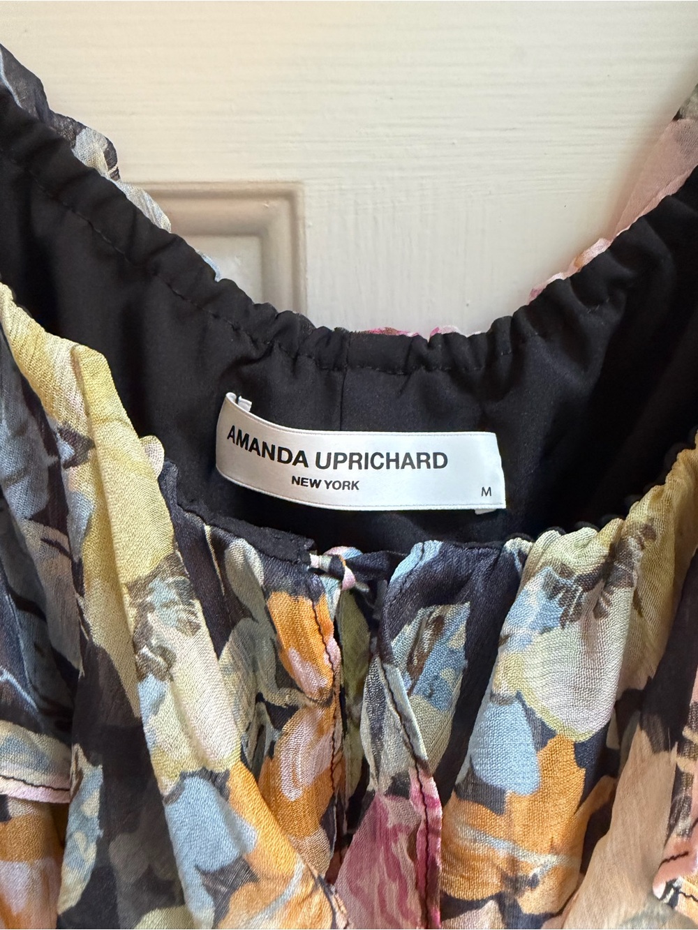 Amanda Uprichard Millie Floral Sheer Crop Top - Black, Pink, Yellow, Cream MED - Picture 4 of 4